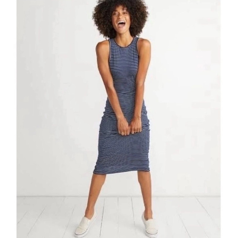Marine Layer Lexi Ribbed White and Navy Striped Dress